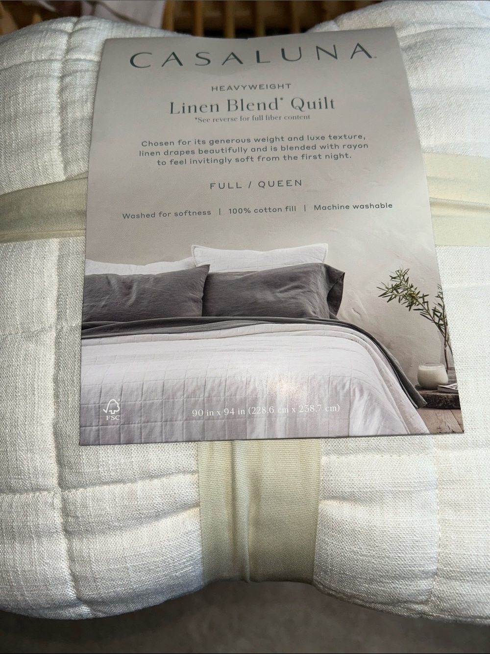 Casaluna F/Q Heavyweight Linen Blend Quilt in White